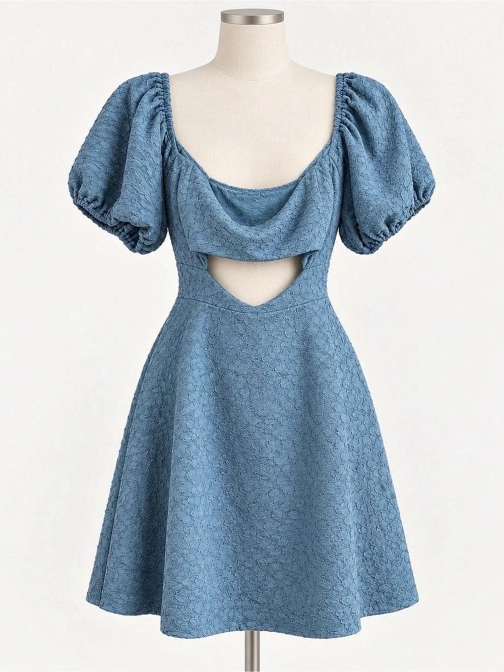Petal + Pup Blue Floral Textured Puff Sleeve Cutout Mini Dress XL NWT